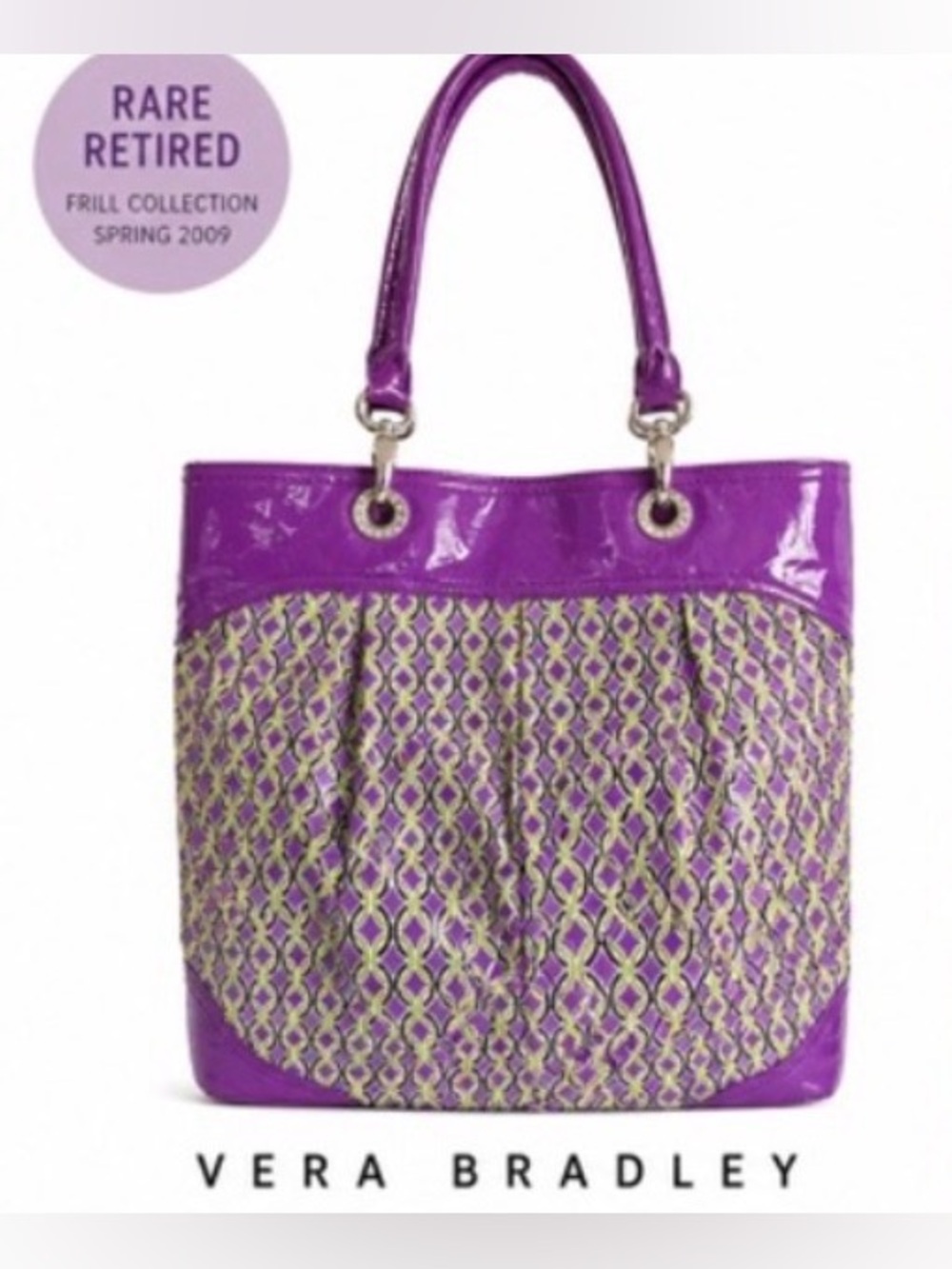 Vera Bradley Purple Punch Tote Retired Dead Stock Frill Bag Rare So Over It PVC
